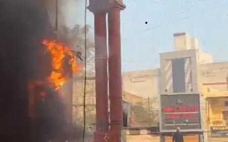 कोरबा शहर के मध्य स्थित व्यावसायिक परिसर SS प्लाजा में सोमवार सुबह 6 बजे भीषण आग लग गई