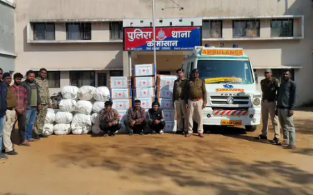 छत्तीसगढ़ के महासमुंद जिले में पुलिस ने एक एम्बुलेंस से 5 क्विंटल 20 किलो गांजा जब्त किया