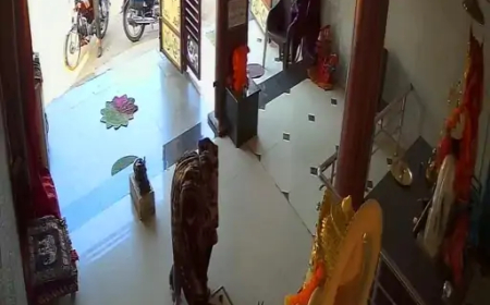 छत्तीसगढ़ के दुर्ग जिले में महिला ने इच्छापूर्ति दुर्गा गणेश मंदिर में पहले भगवान की दर पर माथा टेका, फिर हनुमानजी की मूर्ति पर लगा चांदी का मुकुट, स्टील के बर्तन, लड्डू गोपाल की पीतल की मूर्ति और झूले को चोरी कर अपने बैग में डाल लिया