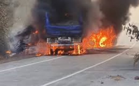 छत्तीसगढ़ में आमने-सामने भिड़े दो ट्रक, आग में घिरे ड्राइवर-हेल्पर की दर्दनाक मौत