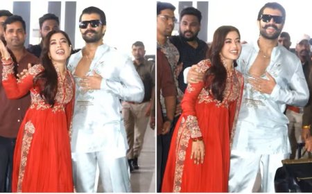 उदयपुर एयरपोर्ट पर दिखा प्यार का पहला पल: शादी के बाद पहली बार साथ नजर आए रश्मिका-विजय