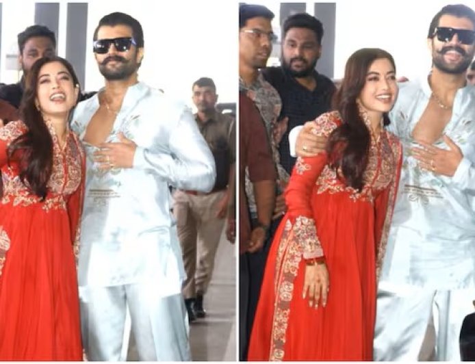 उदयपुर एयरपोर्ट पर दिखा प्यार का पहला पल: शादी के बाद पहली बार साथ नजर आए रश्मिका-विजय