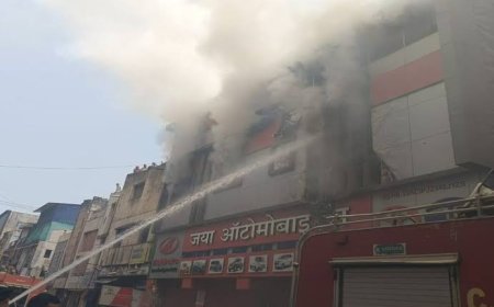 रायपुर के एमजी रोड पर ऑटोमोबाइल दुकान में भीषण आग, इलाके में मचा हड़कंप